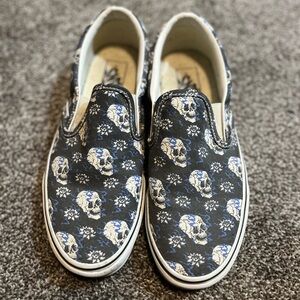 Vans Blue and Black Patterned Slip-Ons